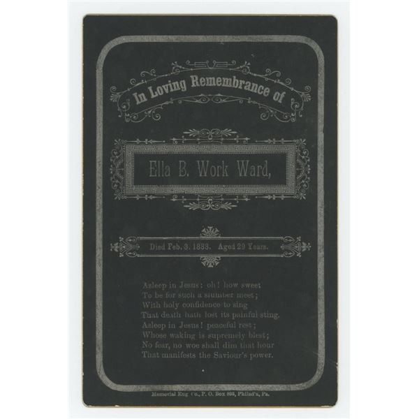 Ella B. Work Ward Post Mortem Funeral Card