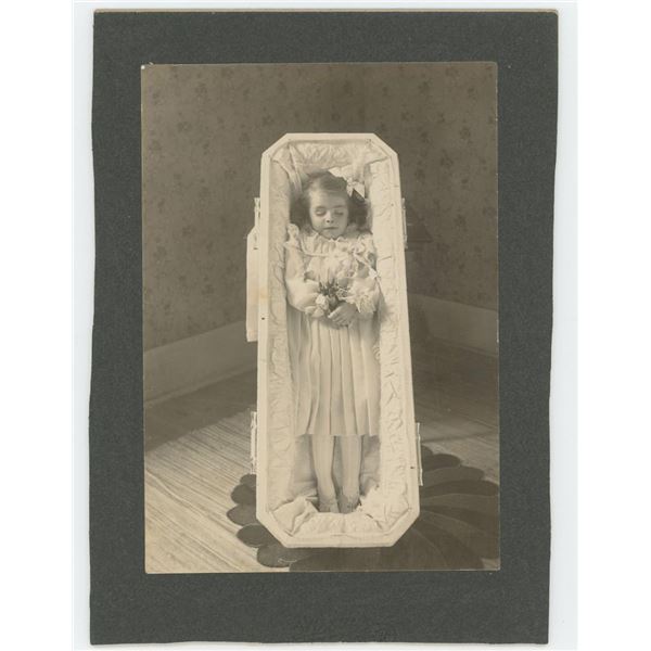 Post Mortem Young Girl in Casket Cabinet Photo