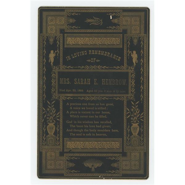 Mrs. Sarah Hembrow Post Mortem Funeral Card