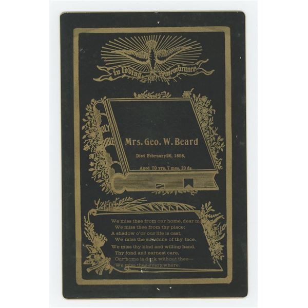 Mrs George W. Beard Post Mortem Funeral Card