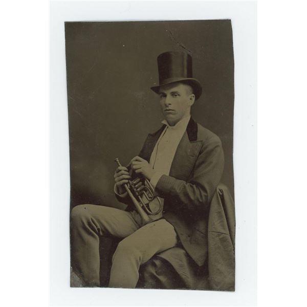 Coronet Player Occupational Tintype Photo