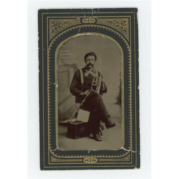 Occupational Double Horn Musician Tintype Photo