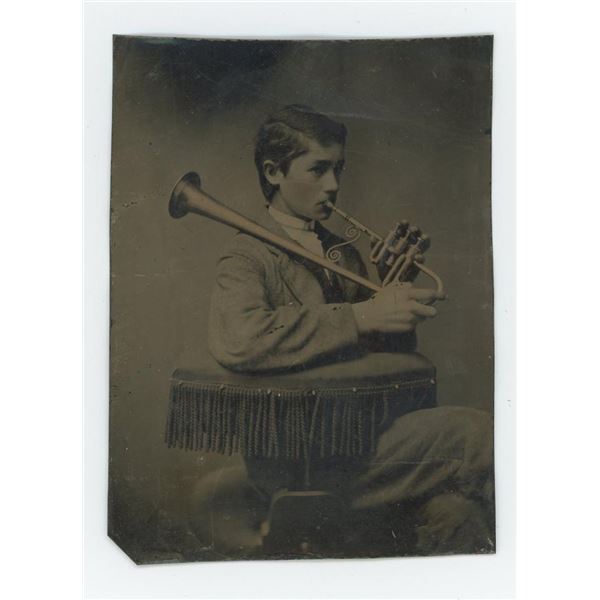 Occupational Musician Cornet Tintype Photo