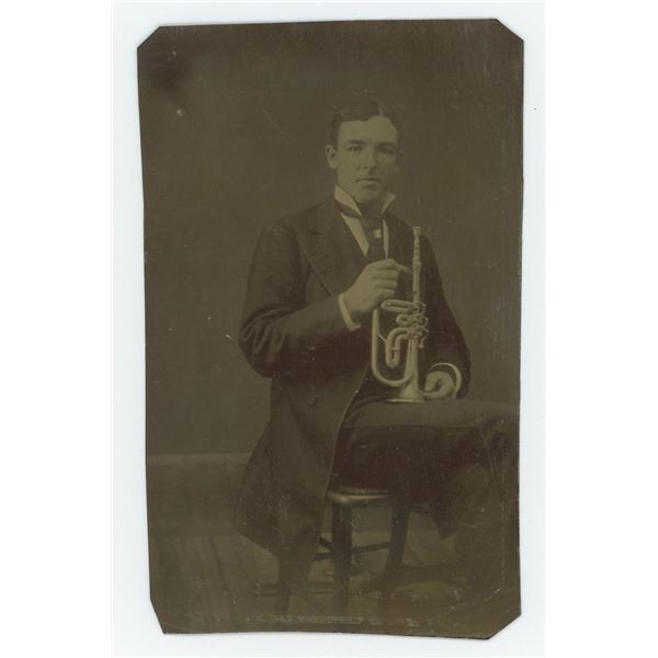 Occupational Cornet Musician Tintype Photo