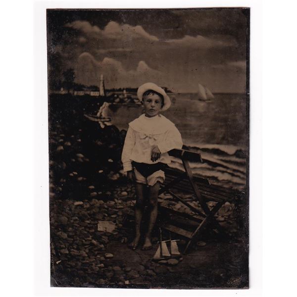 Child on the Beach Staged Tintype Photo
