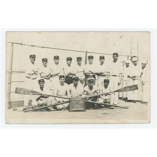 US Navy Rowing Crew RPPC Postcard