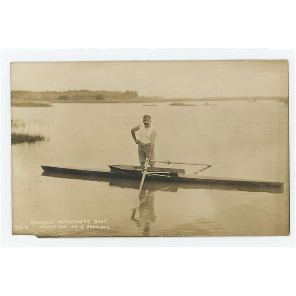 Johnsons Newspaper Boat RPPC Postcard