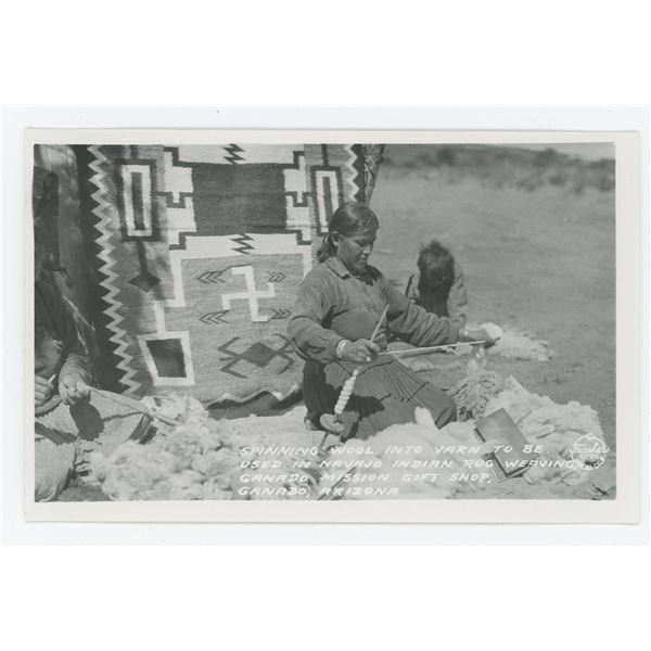 Navajo Indians Making Rugs RPPC Postcard