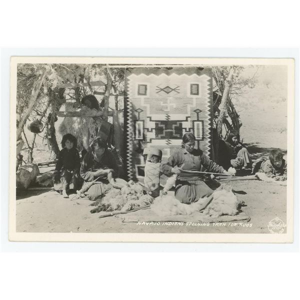 Navajo Indians Making Rugs RPPC Postcard