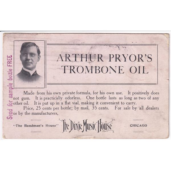 Arthur Pryors Trombone Oil Trade Card Postcard