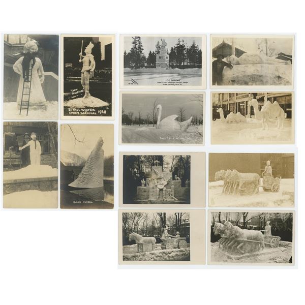 Snow Carnival Ice Sculpture RPPC Postcards