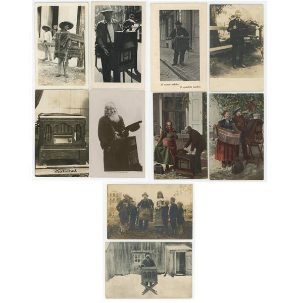 Group of Organ Grinder Barrel Organ RPPC Postcards