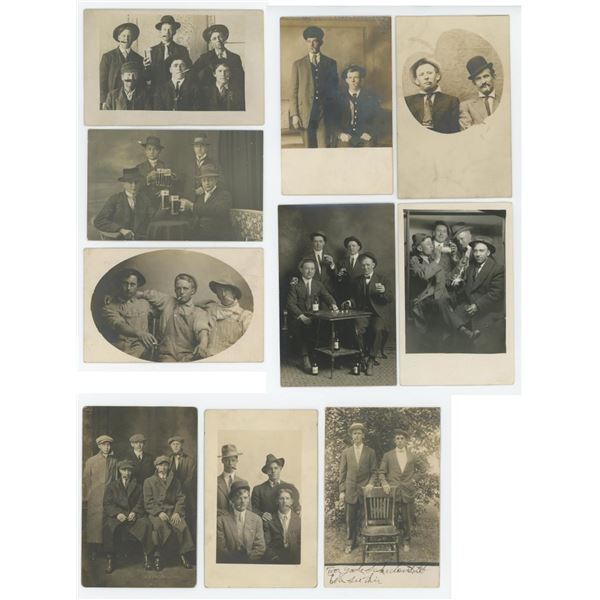 Men Drinking and Smoking RPPC Postcards