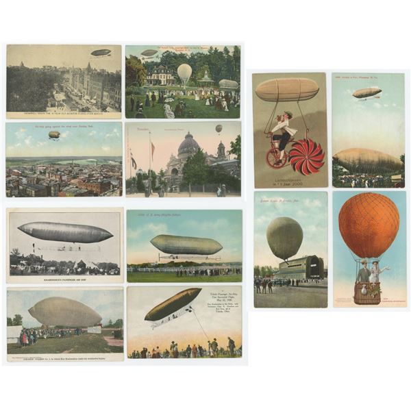 Group of Early Aviation Airship Balloon Postcards