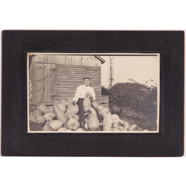 Boy Carving Squash Cabinet Card Photo
