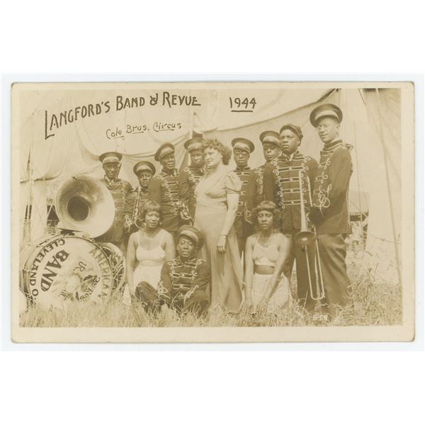 All Black Langford Cole Bros Circus Band Postcard