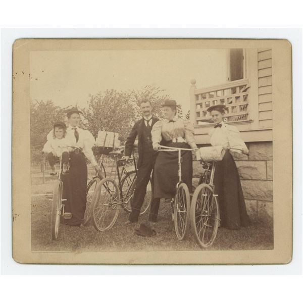 Family on Wood Rim Bicycles Cabinet Photo