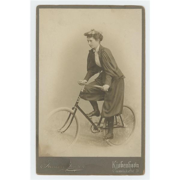 Victorian Woman Wood Rim Bicycle Cabinet Photo