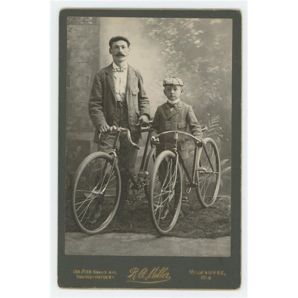 Father and Son on Bicycles Cabinet Photo