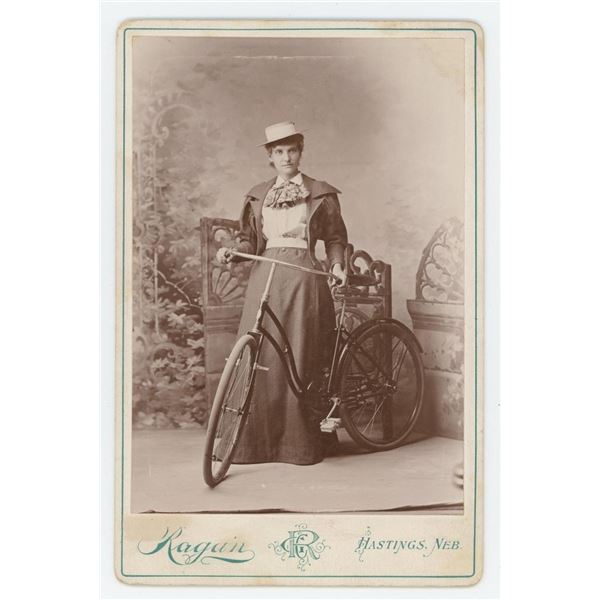 Hastings Nebraska Woman with Bicycle Cabinet Photo