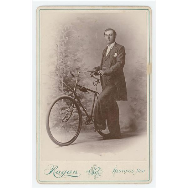 Hastings Nebraska Man with Bicycle Cabinet Photo