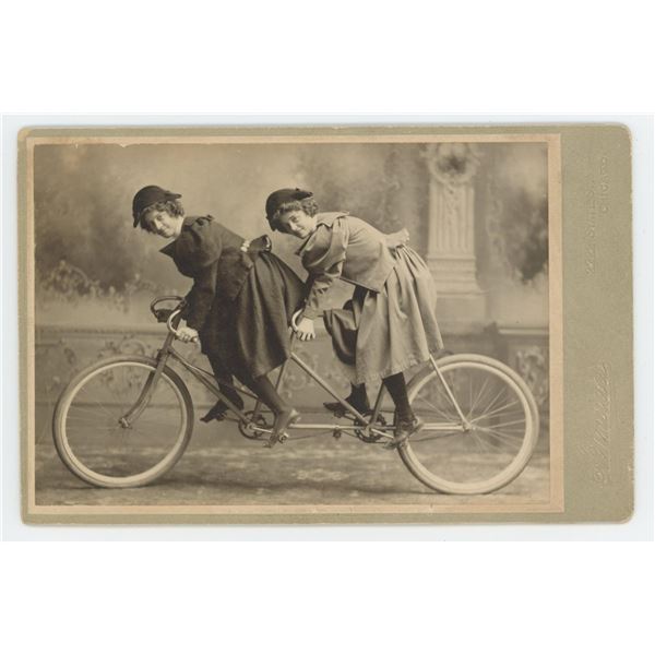Chicago Sisters on Tandem Bicycle Cabinet Photo
