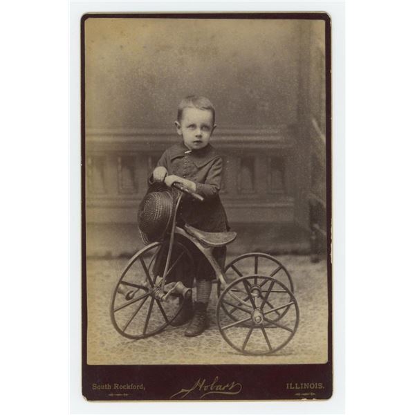 Illinois Boy with Tricycle Cabinet Photo