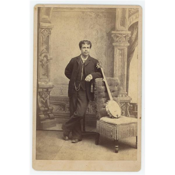 African American Black Banjo Player Cabinet Photo