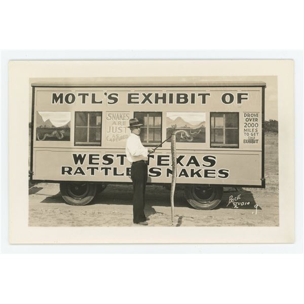 Motls Traveling Rattlesnake Exhibit RPPC Postcard