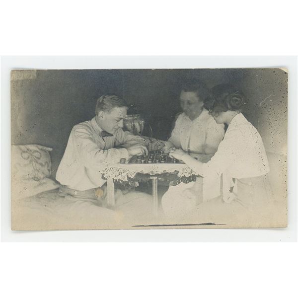 Playing Checkers RPPC Postcard