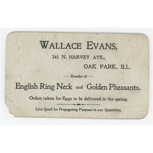 Wallace Evans Pheasant Breeder Business Card