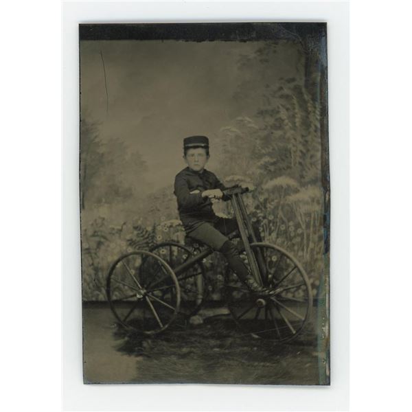 Child on Tricycle Tintype Photo