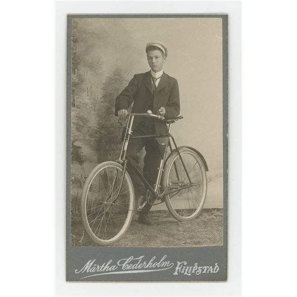 Boy with Wood Rim Bicycle CDV Photo