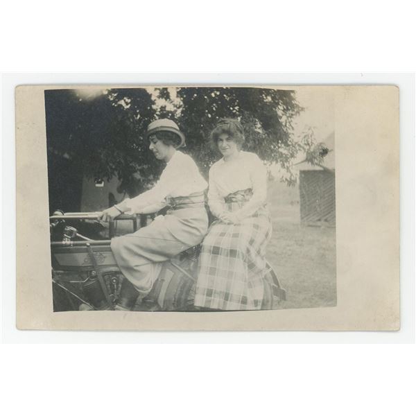 Women on Thor Motorcycle RPPC Postcard