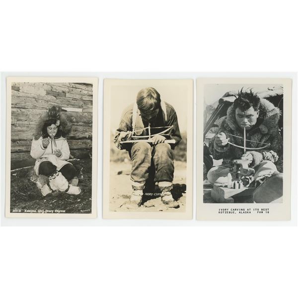 Alaskan Inuit Eskimo Carving RPPC Postcards
