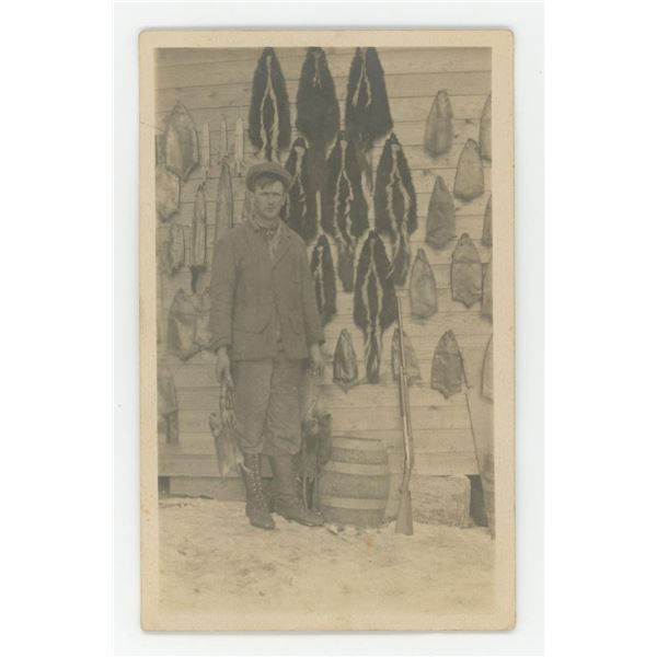 Skunk and Muskrat Trapper Trapping RPPC Postcard