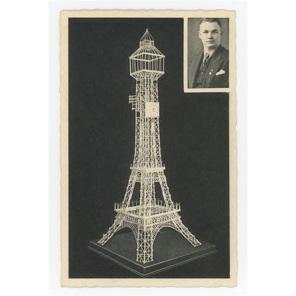 August Ahrens Eiffel Tower Straw Clock Postcard
