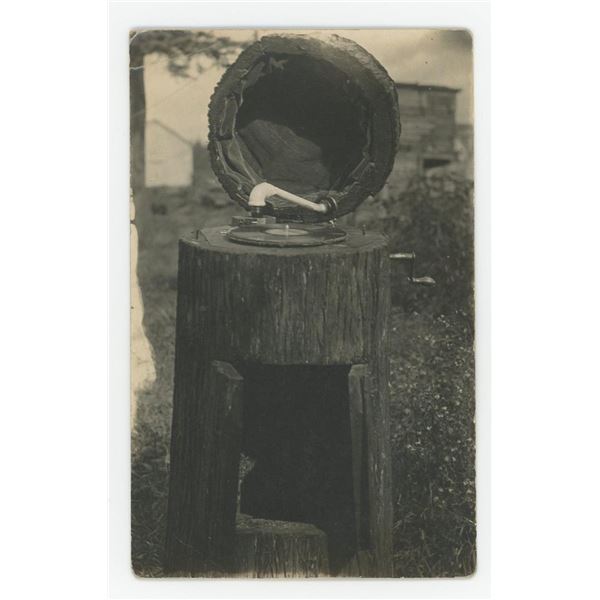 Folk Art Log Phonograph RPPC Postcard