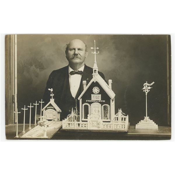 Folk Art Ivory Building Carver RPPC Postcard