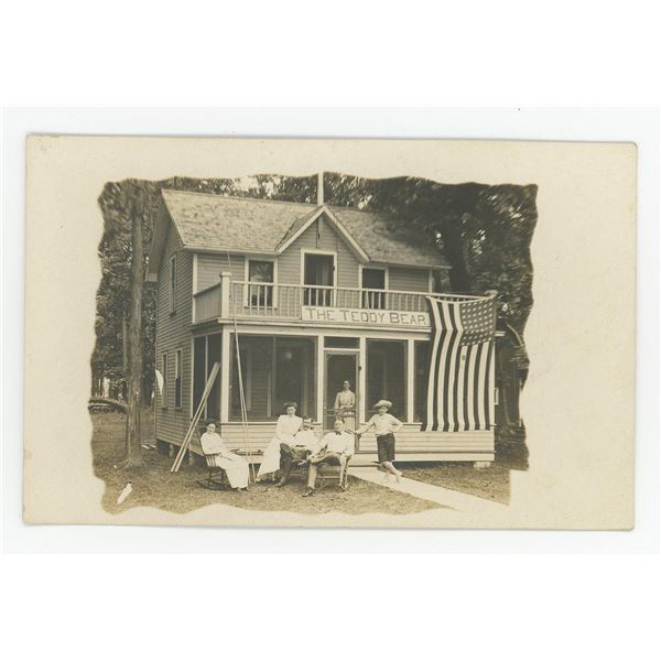 The Teddy Bear Patriotic Flag RPPC Postcard