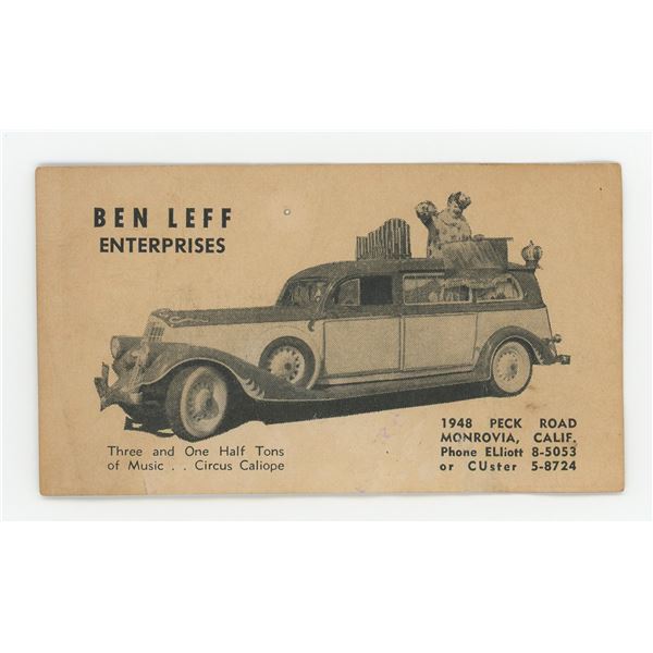 Benn Leff Enterprises Promotional Postcard