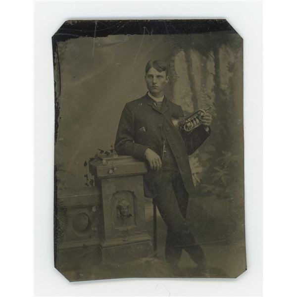 Occupational Coronet Musician Tintype Photo