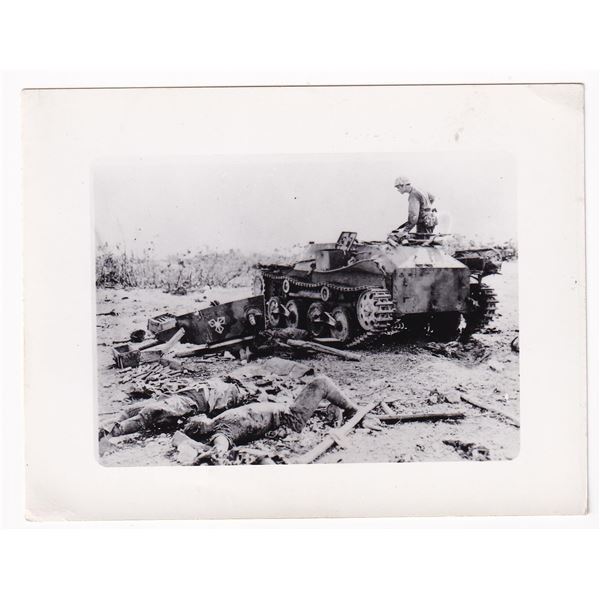 WW2 CPL Edward E Brooks on Japanese Tank Photo