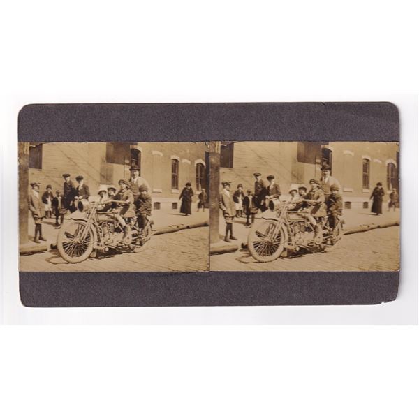 Children on Indian Motorcycle Stereoview