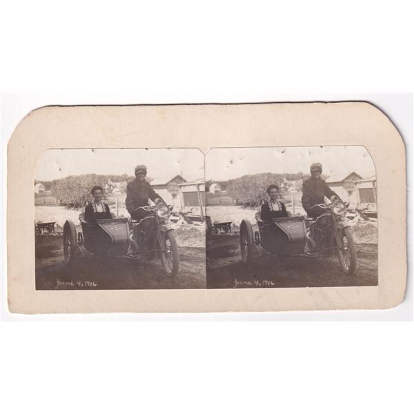 1916 Women on Excelsior Motorcycle Stereoview