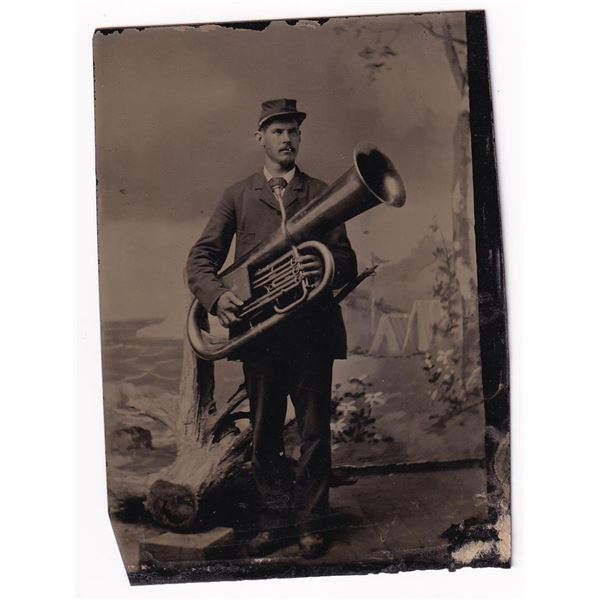 Occupational Tuba Player Musician Tintype Photo