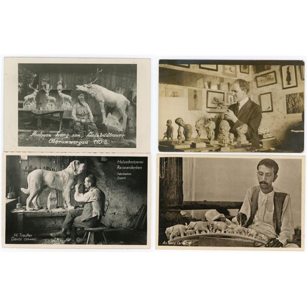 Folk Art Wood Carver RPPC Postcards