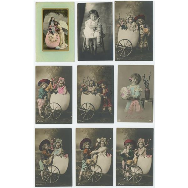 Easter Egg Hand Tinted RPPC Postcards