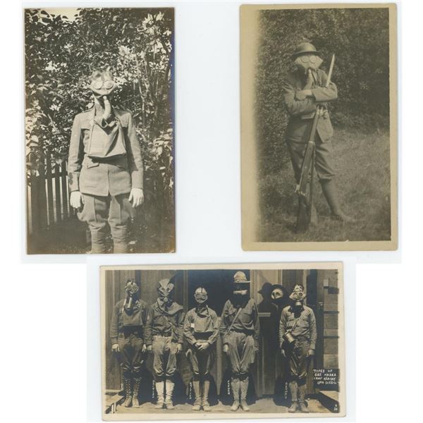 WWI WW1 Men in Gas Masks RPPC Postcards
