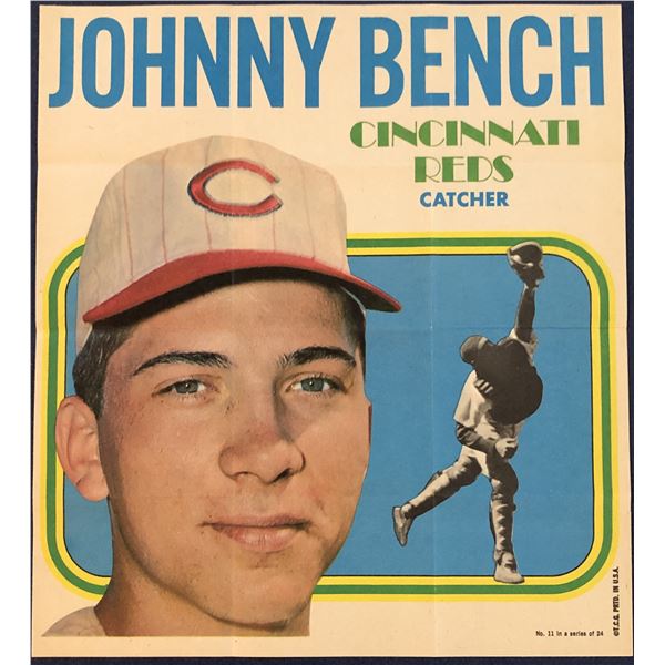 1970 TOPPS BASEBALL POSTER - JOHNNY BENCH (HOF)